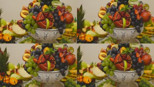 近距离观察自助餐上的新鲜水果高清在线视频素材下载