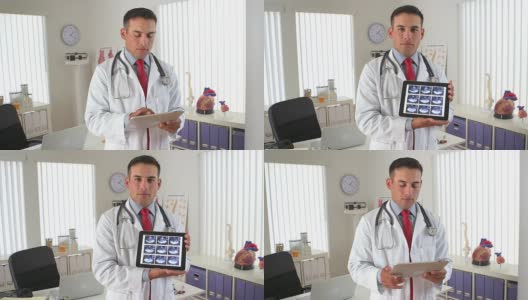 西班牙裔医生使用平板屏幕显示超声波高清在线视频素材下载