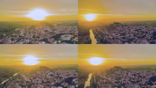 希腊didymoteicho乡村城市日出、正午和日落时的村庄和河流的4K高质量空中延时(hyperlapse)高清在线视频素材下载