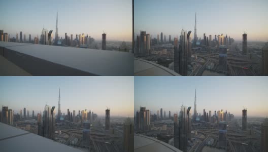 迪拜大都会中心的摩天大楼。迪拜高速公路上的现代摩天大楼和繁忙的城市交通高清在线视频素材下载