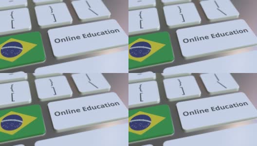 在线教育文本和巴西国旗上的按钮高清在线视频素材下载