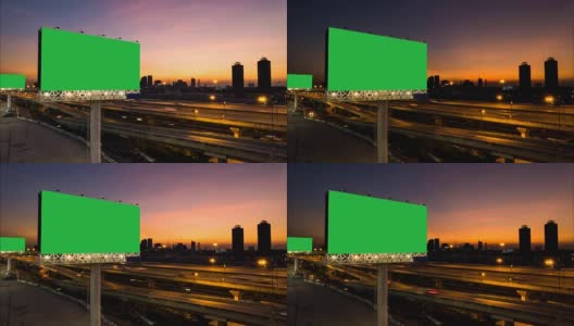 高速公路边的绿屏广告广告牌。高清在线视频素材下载