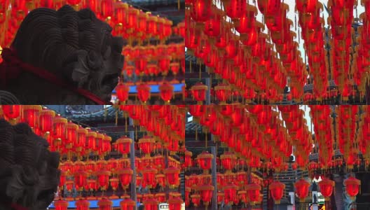 千盏中国红灯笼高清视频。点灯庆祝春节。美丽的夜景高清在线视频素材下载
