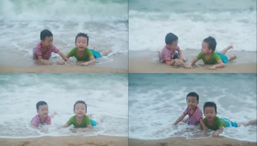 孩子们在海滩上玩耍高清在线视频素材下载