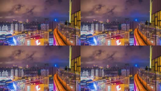 夜晚灯光照亮澳门城市景观珠海城市酒店屋顶露台全景4k时间流逝中国高清在线视频素材下载