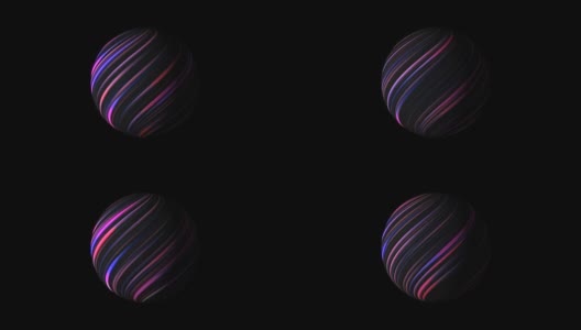 球体与明亮的发光线在黑色，3d渲染背景，计算机生成高清在线视频素材下载