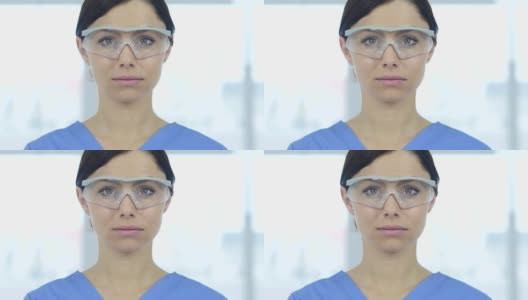 研究科学家的近距离观察，戴防护眼镜的医生高清在线视频素材下载