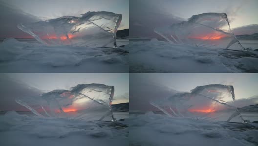 夕阳透过透明的冰在移动高清在线视频素材下载
