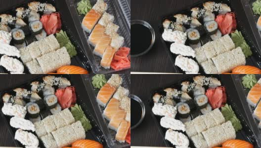 大寿司集各种寿司卷，寿司，手握寿司，近观高清在线视频素材下载
