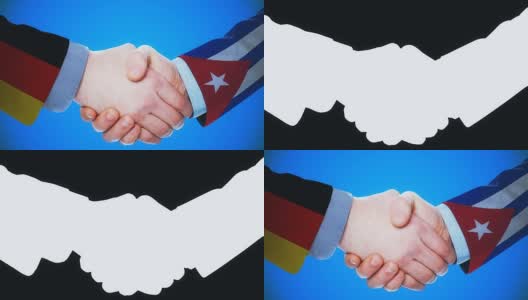 德国-古巴/握手概念动画国家和政治/与matte频道高清在线视频素材下载