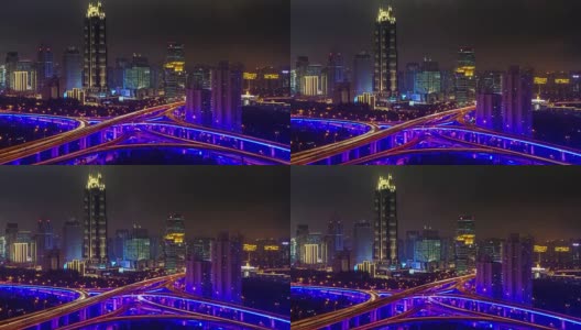 美丽的夜光上海立交桥十字路口4k时间流逝高清在线视频素材下载