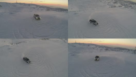 飞驰而过的汽车在雪地上漂流高清在线视频素材下载