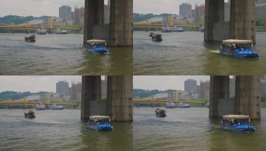 匹兹堡阿勒格尼河上的船的白天视图高清在线视频素材下载