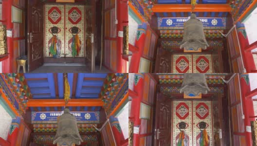美丽的室内绘画，藏传佛教寺院周围的大寺在中国青海。高清在线视频素材下载