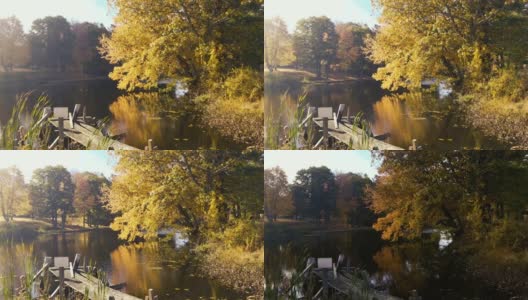秋天的新英格兰池塘和码头高清在线视频素材下载