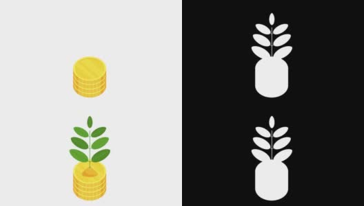 绿色的植物芽在成堆的硬币上高清在线视频素材下载