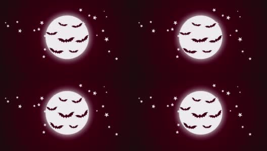 4K万圣节夜动画-蝙蝠在月亮前面|可循环高清在线视频素材下载