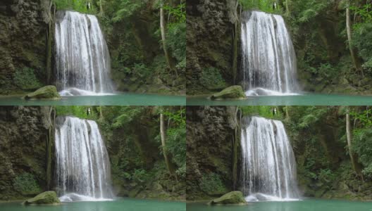 泰国北碧旅游胜地国家公园的四面瀑布——慢镜头高清在线视频素材下载