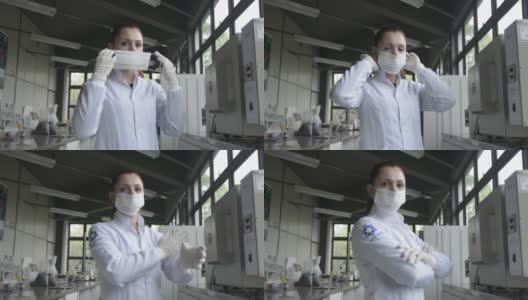 农学家在实验室里，戴着口罩。高清在线视频素材下载