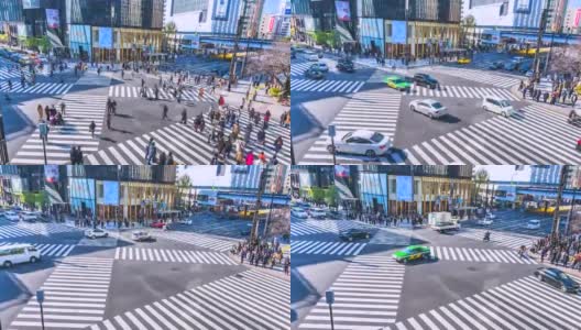 4K，日本东京银座十字路口的交通和人群高清在线视频素材下载