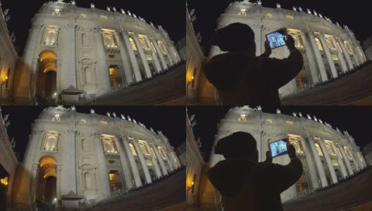用拍板拍摄夜晚的圣彼得大教堂高清在线视频素材下载