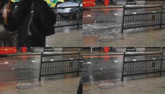下雨的伦敦，公共汽车驶过高清在线视频素材下载