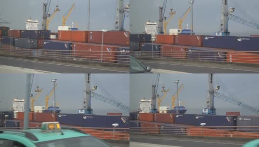 拥有集装箱的大型工业港口。15.05.2018葡萄牙里斯本高清在线视频素材下载