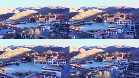 清晨鸟瞰西藏理塘寺高清在线视频素材下载
