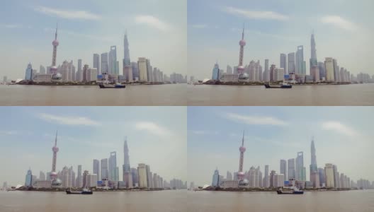 中国上海，船只穿过黄浦江。从外滩眺望高清在线视频素材下载