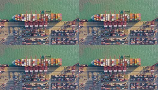 国际港口在香港进出口业务物流中使用起重机装载集装箱的超延时或滞后高清在线视频素材下载