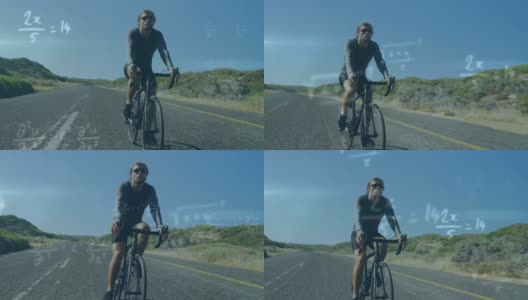 数学方程与人在路上骑自行车的关系高清在线视频素材下载
