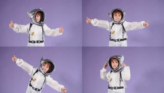 穿着太空服的可爱小男孩的肖像高清在线视频素材下载