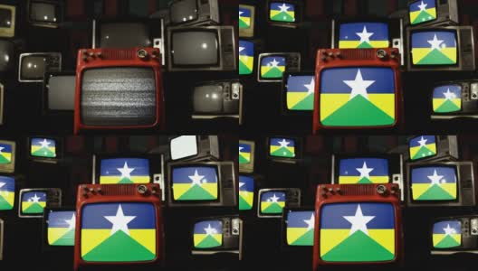 巴西朗多尼亚州的国旗和老式电视机。高清在线视频素材下载