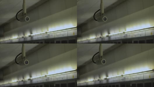亚洲城市现代地铁的墙上挂着闭路电视摄像机高清在线视频素材下载