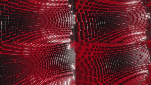 圆形隧道，红色立方体，VJ环高清在线视频素材下载
