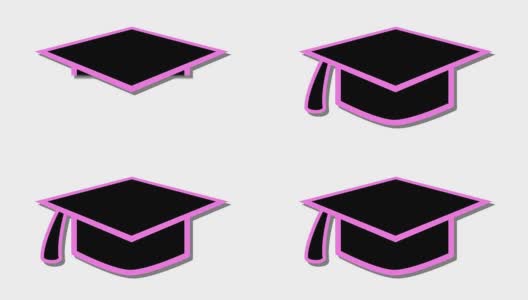 学位帽教育图标符号进出动画粉红色高清在线视频素材下载