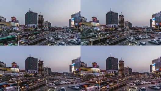 中国郑州- 2018年3月25日:从黄昏到夜晚，中国郑州的地标和交通高清在线视频素材下载