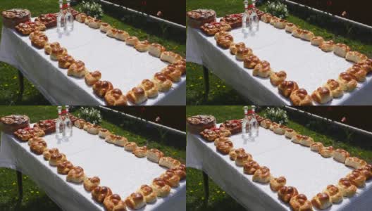 传统美味的乌克兰婚礼面包面包在婚礼桌上高清在线视频素材下载