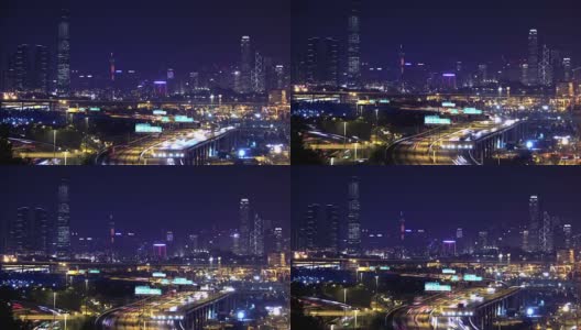 4K，香港城市景观在晚上的时间流逝。放大照片。高清在线视频素材下载