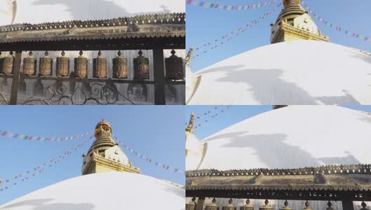 佛教祈祷轮子。斯瓦扬布纳特塔，加德满都，尼泊尔高清在线视频素材下载