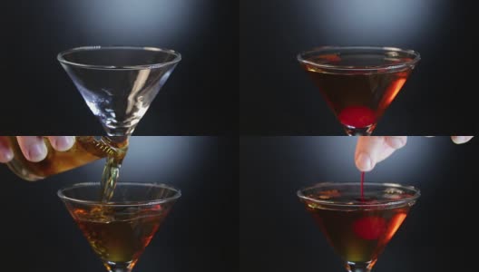 酒保准备酒精鸡尾酒饮料与樱桃高清在线视频素材下载