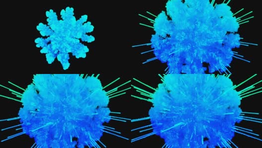 蓝色粉末在黑色背景上爆炸。3d动画的粒子作为彩色的背景或覆盖的效果。一阵阵五彩的颜料粉，为胡里节的绚烂呈现。11高清在线视频素材下载
