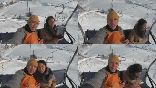 东南亚人在雪地背景下拍照高清在线视频素材下载