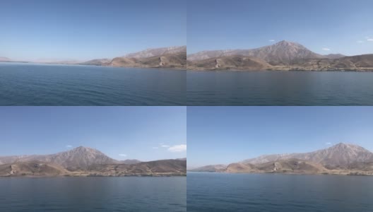 范湖，从阿克达马尔岛观看。湖和山景。高清在线视频素材下载