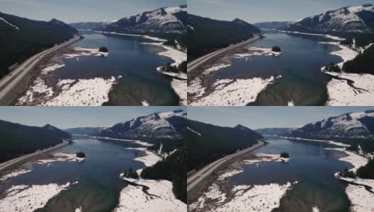 华盛顿斯诺夸尔米山口的Keechelus湖泉航拍高清在线视频素材下载