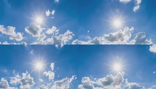4K时间流逝，美丽的空气氛围明亮的蓝天天气自然背景抽象清晰的纹理与白云夏季阳光日。高清在线视频素材下载