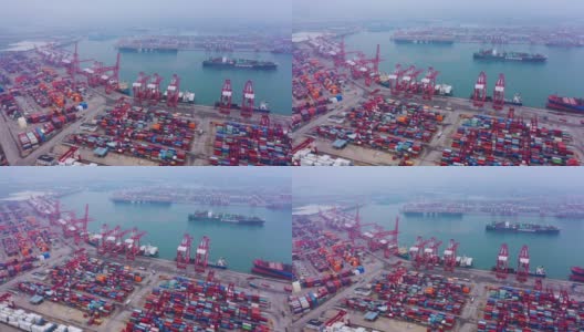 中国连云港集装箱码头一派繁忙景象高清在线视频素材下载