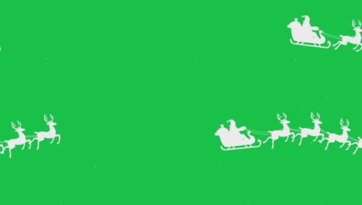 孤立的圣诞老人和飞翔的驯鹿剪影动画高清在线视频素材下载