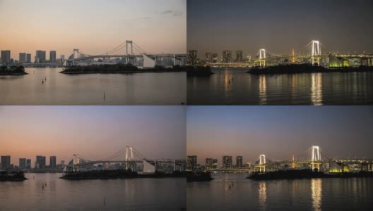 东京台场彩虹桥的日落时光流逝高清在线视频素材下载