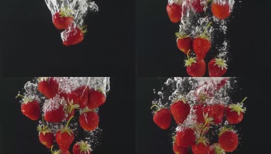 成熟的草莓掉进水里高清在线视频素材下载